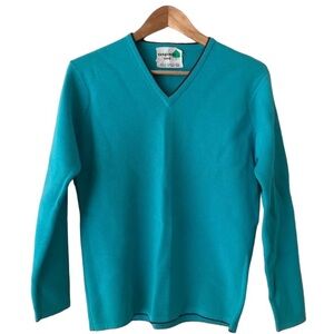 Vintage Women’s Aspen Skiwear Sweater V Neck Size Large Teal With Brown